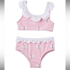 New 18M Wippette dragonfly print pink two piece bikini swimsuit ruffle
